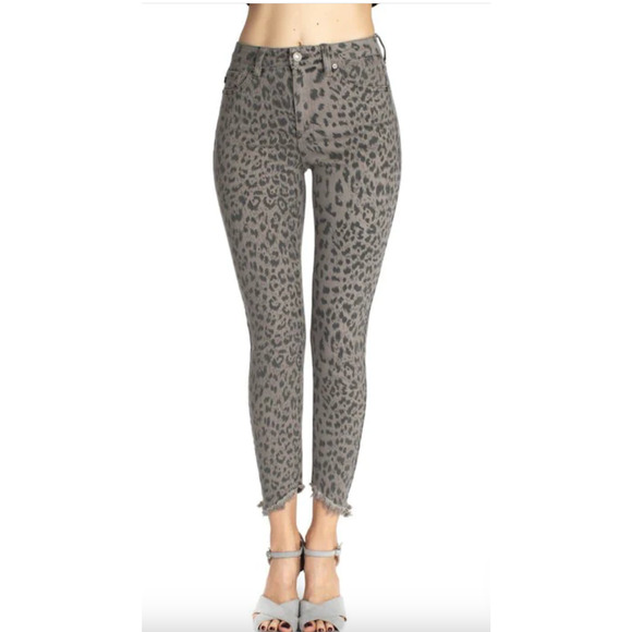 KanCan Animal Print Pants Womens 25 Gray Raw Slant Hem Mid Rise Stretch Pockets - Picture 1 of 13